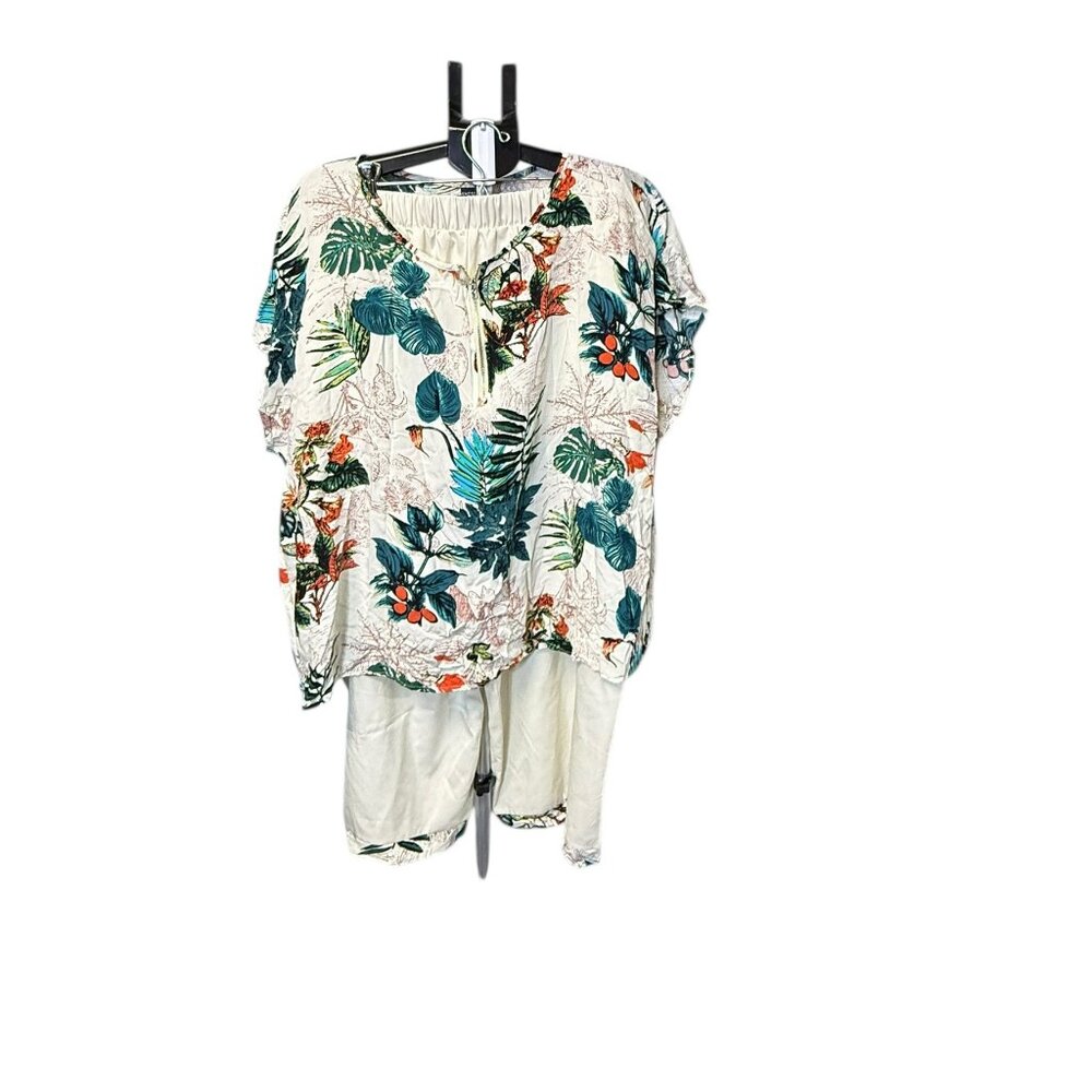 Women's EMERY ROSE 2pcs Casual Plus Size Tropical Print Set - 5X